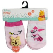 Wholesale - 2pk 0-6m FLAT POM BABY POOH N PIGLET SOCKS, UPC: 193159172008